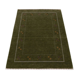 Green Modern Gabbeh Border Design Hand Loomed Wool Area Rug