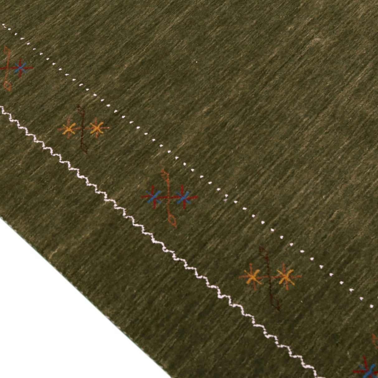Green Modern Gabbeh Border Design Hand Loomed Wool Area Rug