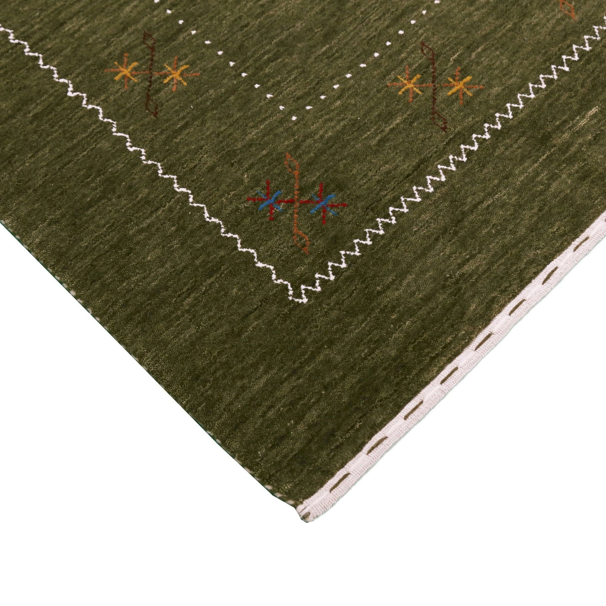 Green Modern Gabbeh Border Design Hand Loomed Wool Area Rug