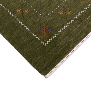 Green Modern Gabbeh Border Design Hand Loomed Wool Area Rug