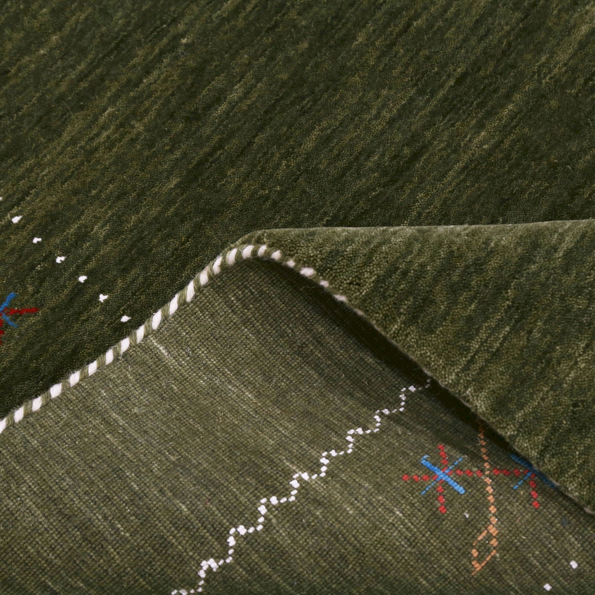 Green Modern Gabbeh Border Design Hand Loomed Wool Area Rug