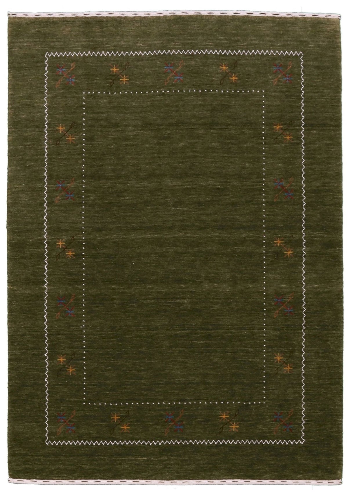 Green Modern Gabbeh Border Design Hand Loomed Wool Area Rug