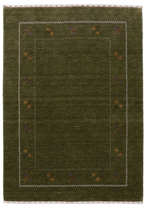 Green Modern Gabbeh Border Design Hand Loomed Wool Area Rug