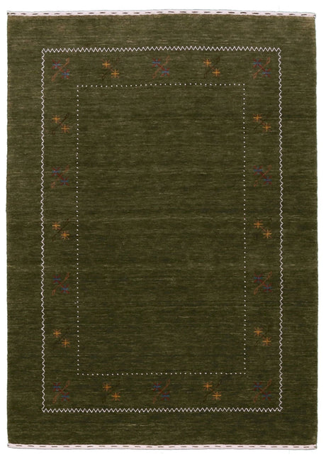Green Modern Gabbeh Border Design Hand Loomed Wool Area Rug