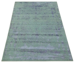 Green, Silver, Gray and Charcoal Modern Abstract Hand knotted 6x9 Wool and Viscose area Rug