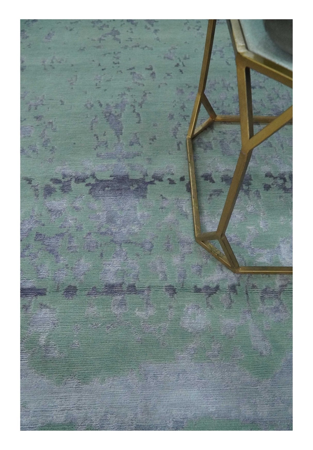 Green, Silver, Gray and Charcoal Modern Abstract Hand knotted 6x9 Wool and Viscose area Rug