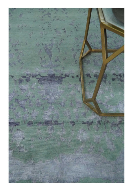 Green, Silver, Gray and Charcoal Modern Abstract Hand knotted 6x9 Wool and Viscose area Rug