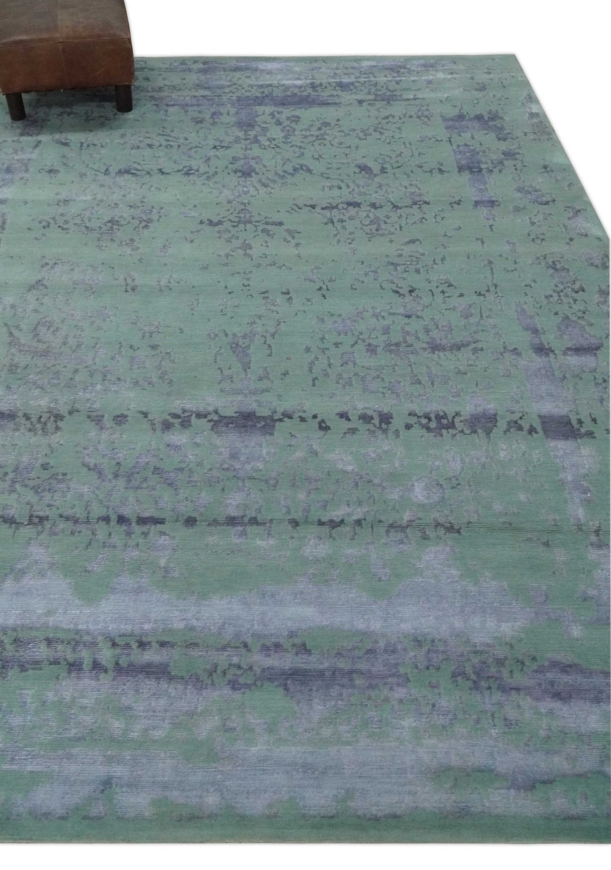 Green, Silver, Gray and Charcoal Modern Abstract Hand knotted 6x9 Wool and Viscose area Rug