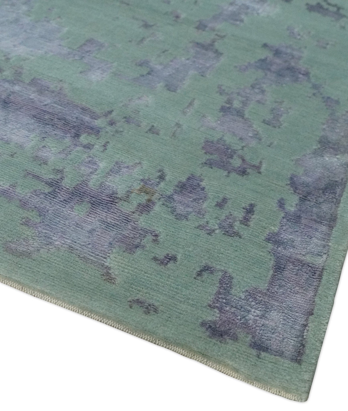 Green, Silver, Gray and Charcoal Modern Abstract Hand knotted 6x9 Wool and Viscose area Rug