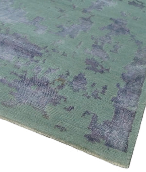Green, Silver, Gray and Charcoal Modern Abstract Hand knotted 6x9 Wool and Viscose area Rug
