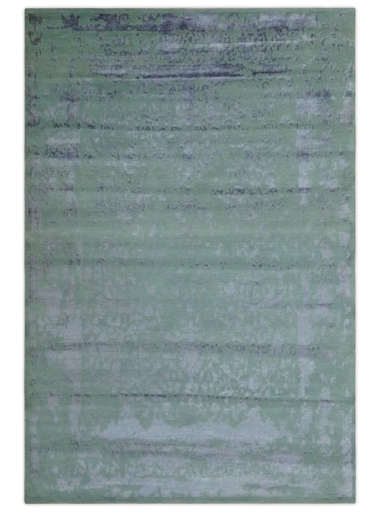Green, Silver, Gray and Charcoal Modern Abstract Hand knotted 6x9 Wool and Viscose area Rug