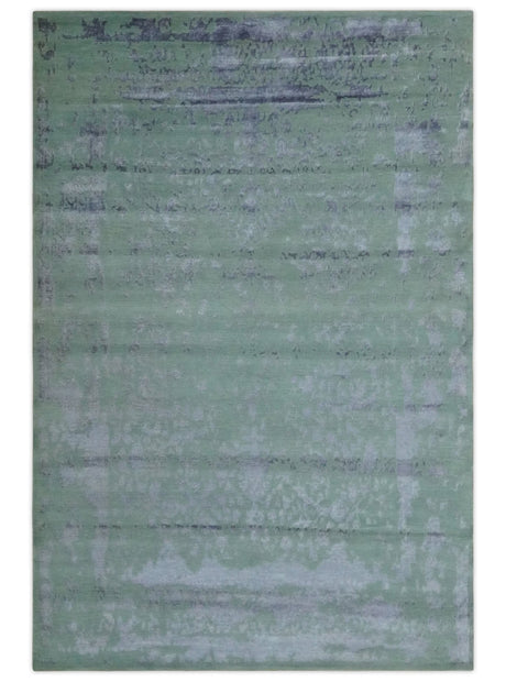 Green, Silver, Gray and Charcoal Modern Abstract Hand knotted 6x9 Wool and Viscose area Rug