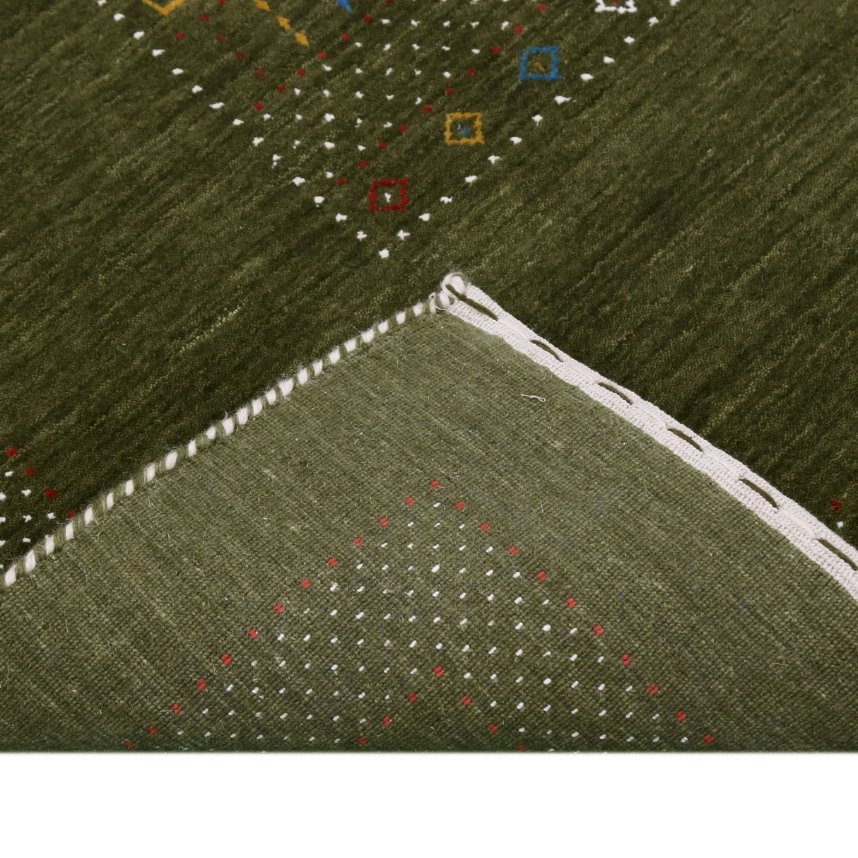 Green Tribal Center Pattern Hand Loomed Wool Area Rug