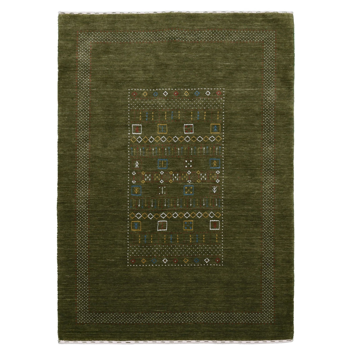 Green Tribal Center Pattern Hand Loomed Wool Area Rug