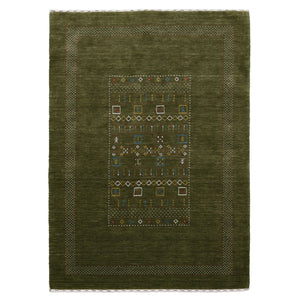 Green Tribal Center Pattern Hand Loomed Wool Area Rug