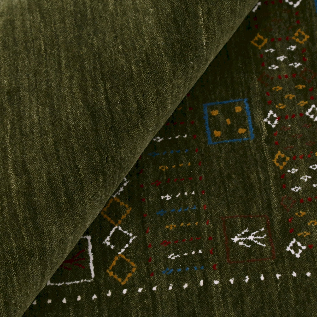 Green Tribal Center Pattern Hand Loomed Wool Area Rug