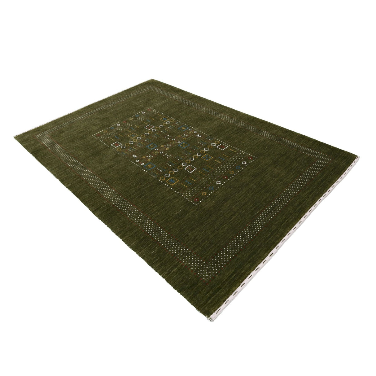 Green Tribal Center Pattern Hand Loomed Wool Area Rug