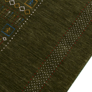 Green Tribal Center Pattern Hand Loomed Wool Area Rug