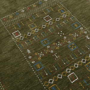 Green Tribal Center Pattern Hand Loomed Wool Area Rug