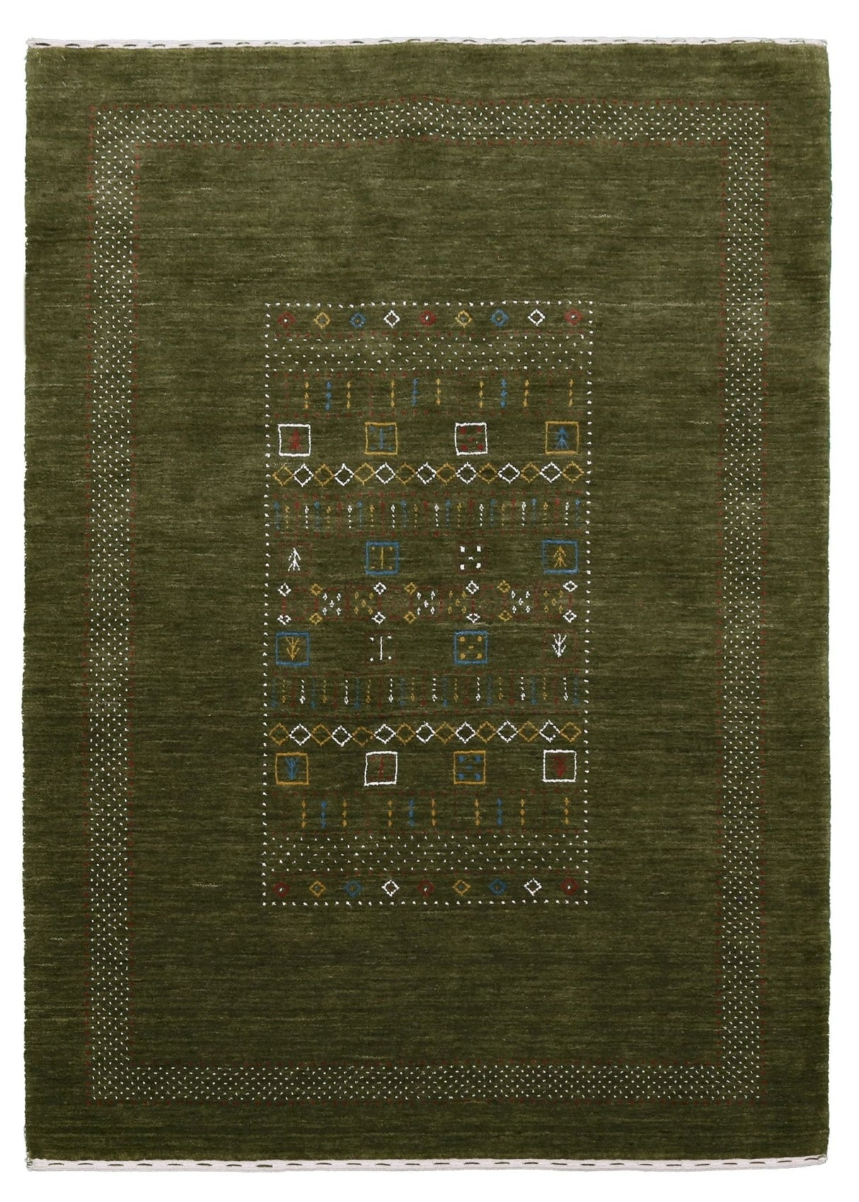 Green Tribal Center Pattern Hand Loomed Wool Area Rug