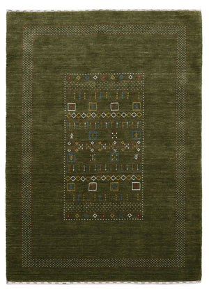 Green Tribal Center Pattern Hand Loomed Wool Area Rug