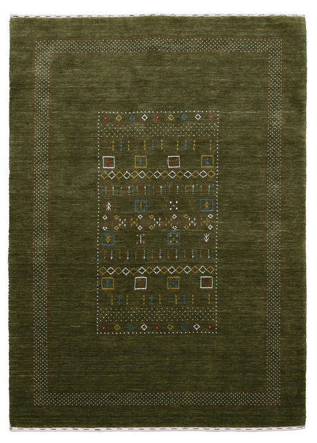 Green Tribal Center Pattern Hand Loomed Wool Area Rug