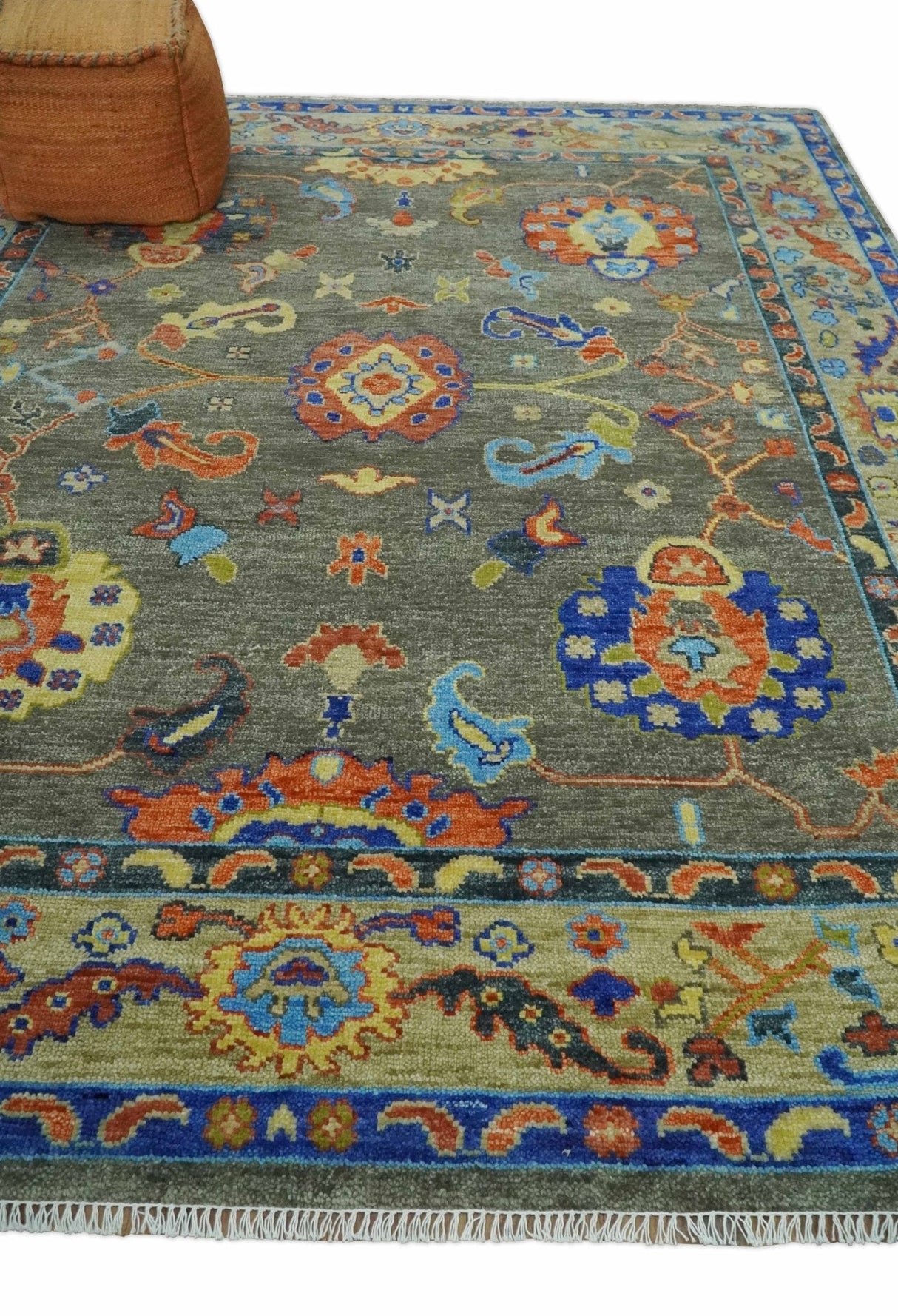 Green and Beige Colorful Wool Hand knotted Traditional Oushak Multi Size wool Area Rug