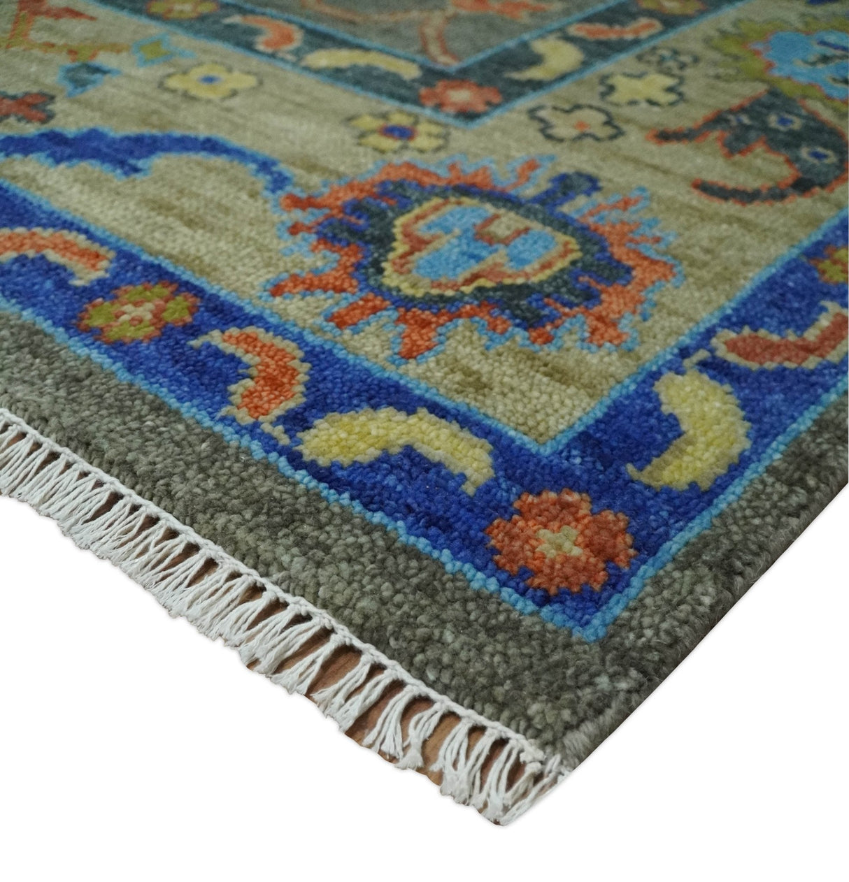 Green and Beige Colorful Wool Hand knotted Traditional Oushak Multi Size wool Area Rug