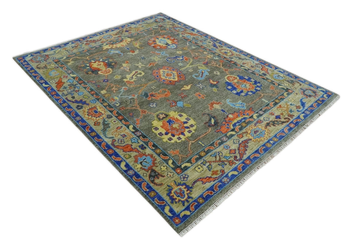 Green and Beige Colorful Wool Hand knotted Traditional Oushak Multi Size wool Area Rug