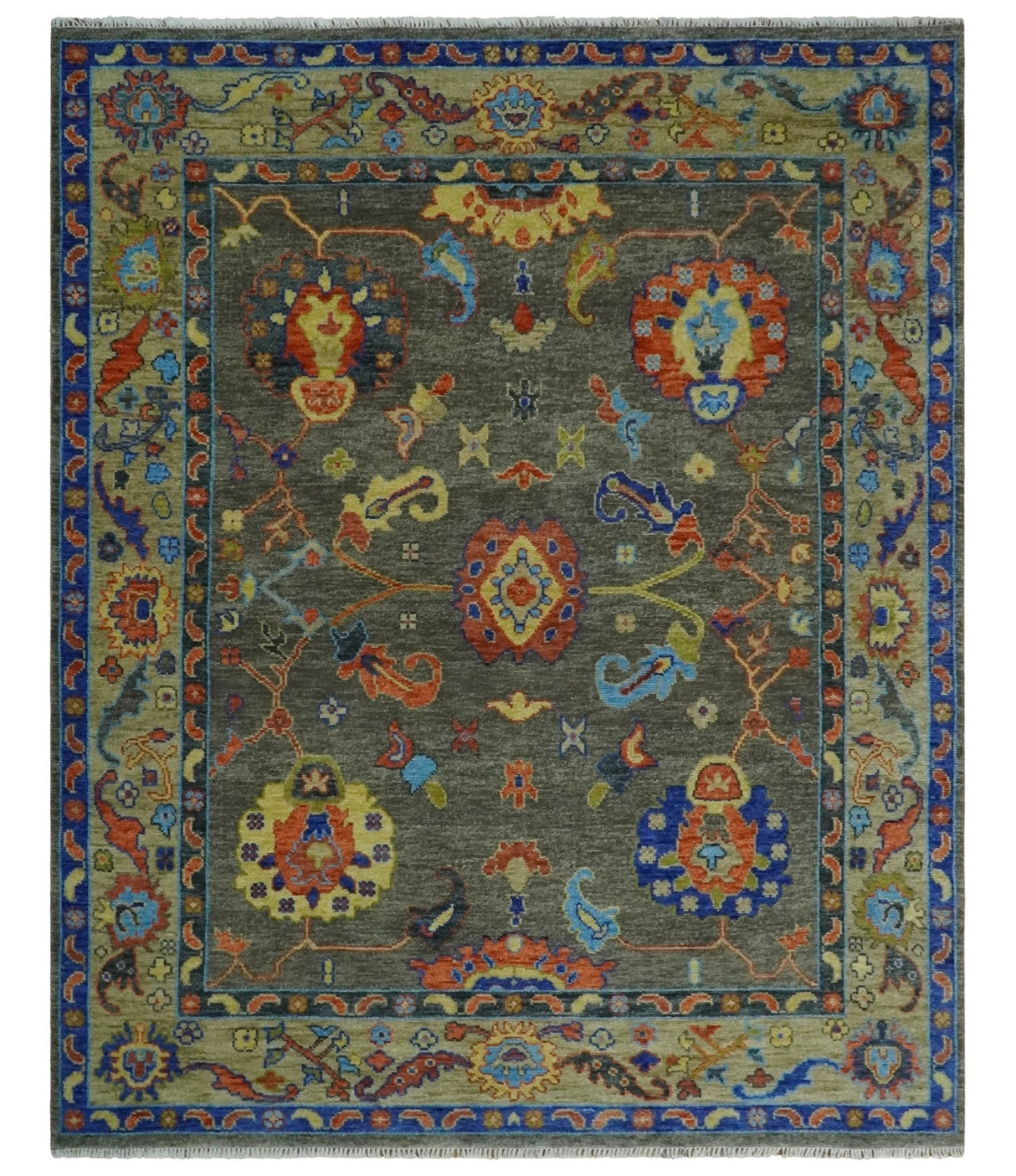 Green and Beige Colorful Wool Hand knotted Traditional Oushak Multi Size wool Area Rug