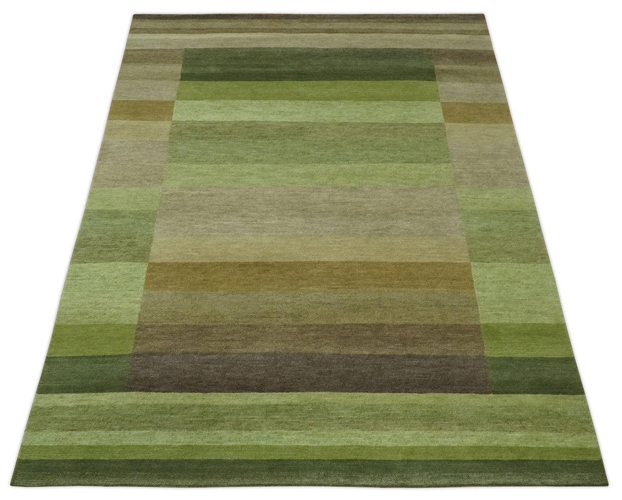 Green and Brown Shades Modern Stripes Design 6x8 Hand loom Wool area Rug