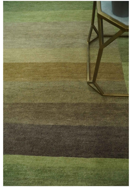 Green and Brown Shades Modern Stripes Design 6x8 Hand loom Wool area Rug