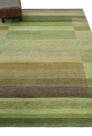 Green and Brown Shades Modern Stripes Design 6x8 Hand loom Wool area Rug