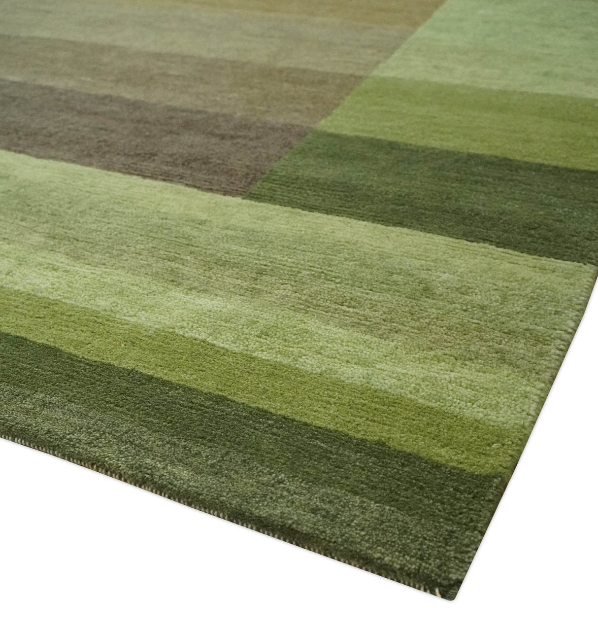 Green and Brown Shades Modern Stripes Design 6x8 Hand loom Wool area Rug