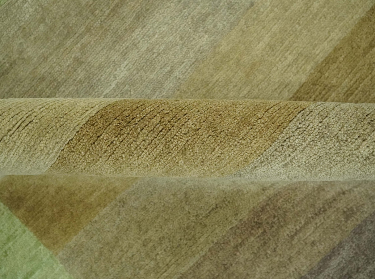 Green and Brown Shades Modern Stripes Design 6x8 Hand loom Wool area Rug
