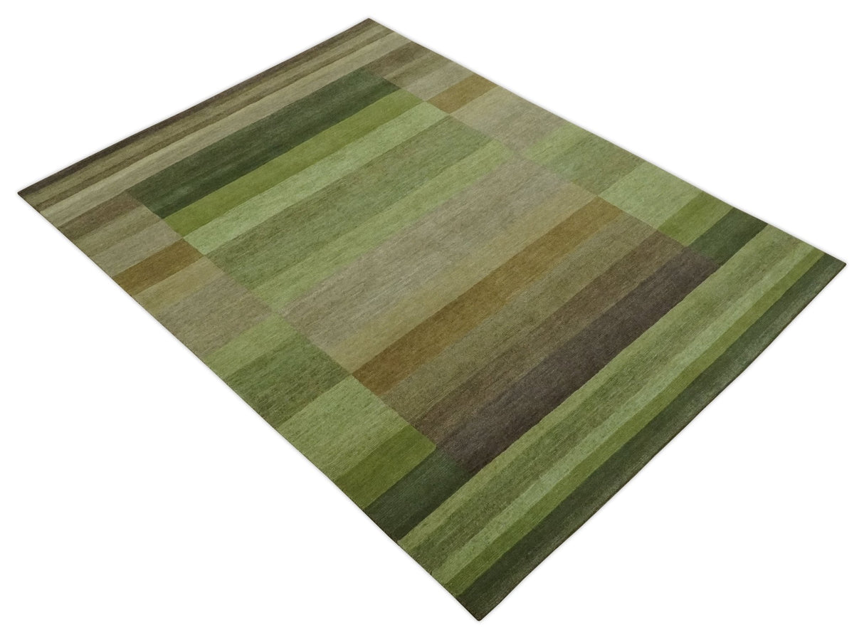 Green and Brown Shades Modern Stripes Design 6x8 Hand loom Wool area Rug