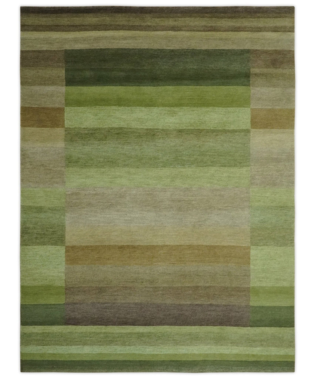 Green and Brown Shades Modern Stripes Design 6x8 Hand loom Wool area Rug