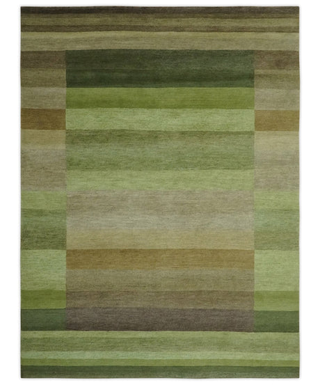 Green and Brown Shades Modern Stripes Design 6x8 Hand loom Wool area Rug