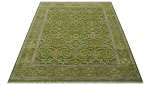 Green and Purple Traditional Floral Design 8x10 wool area rug