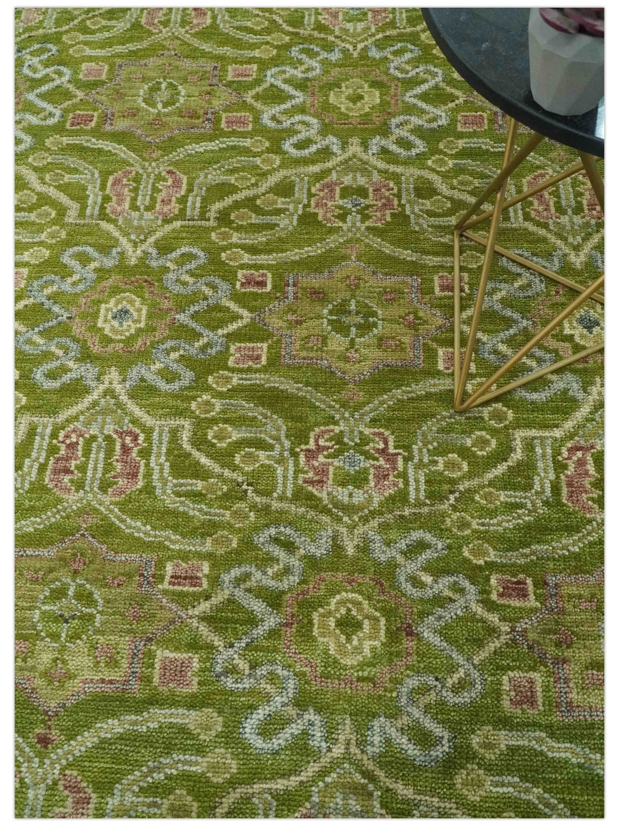 Green and Purple Traditional Floral Design 8x10 wool area rug