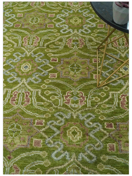 Green and Purple Traditional Floral Design 8x10 wool area rug