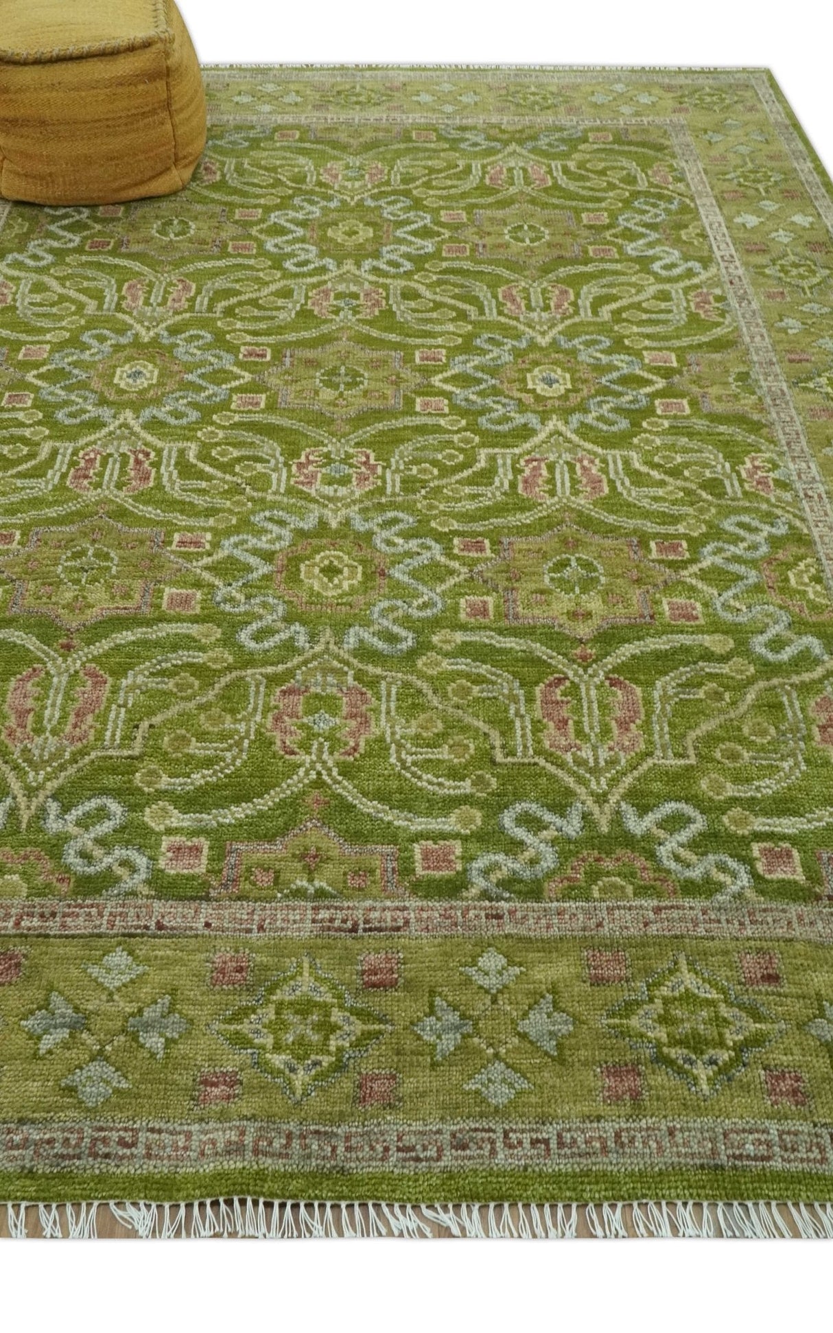 Green and Purple Traditional Floral Design 8x10 wool area rug