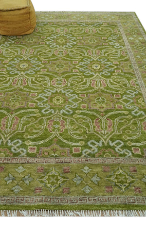Green and Purple Traditional Floral Design 8x10 wool area rug