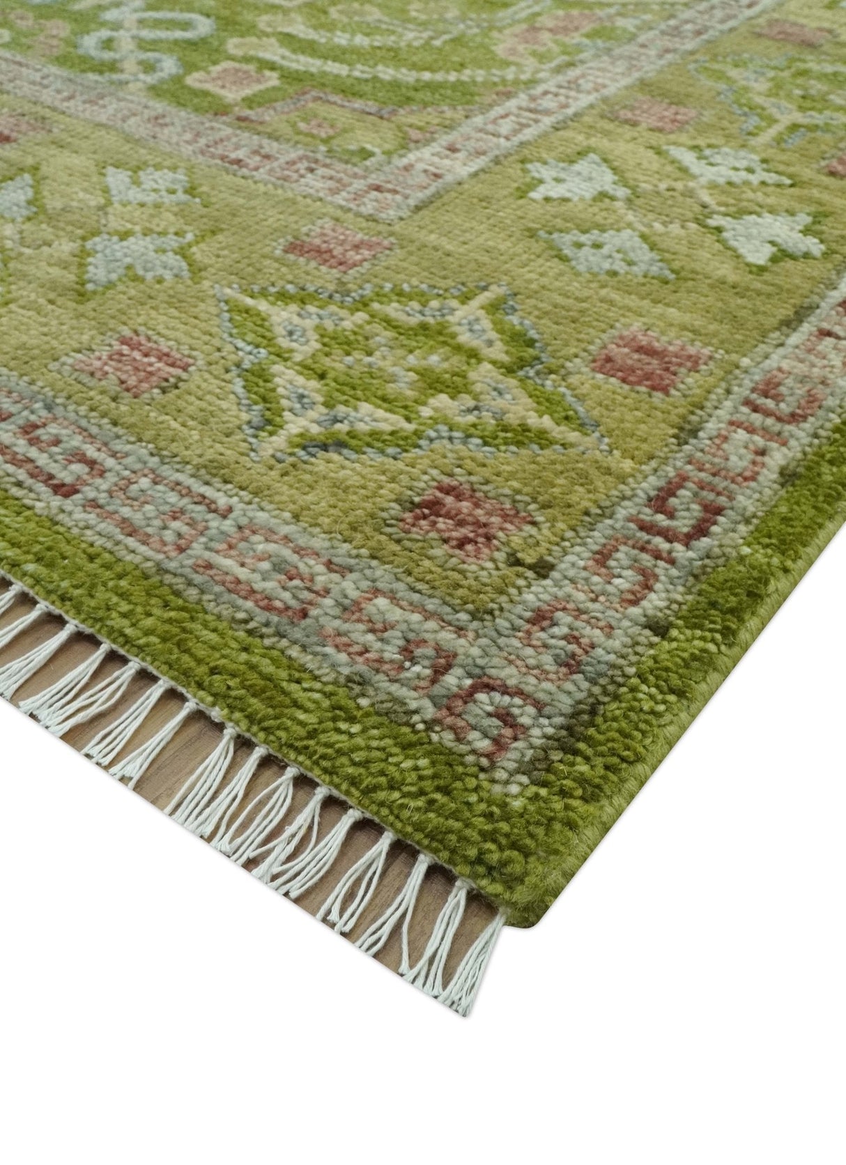 Green and Purple Traditional Floral Design 8x10 wool area rug