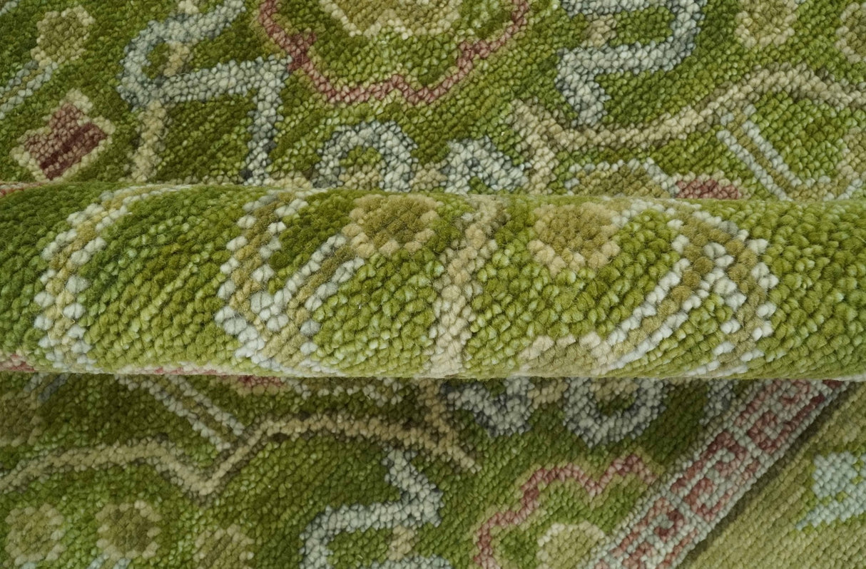 Green and Purple Traditional Floral Design 8x10 wool area rug