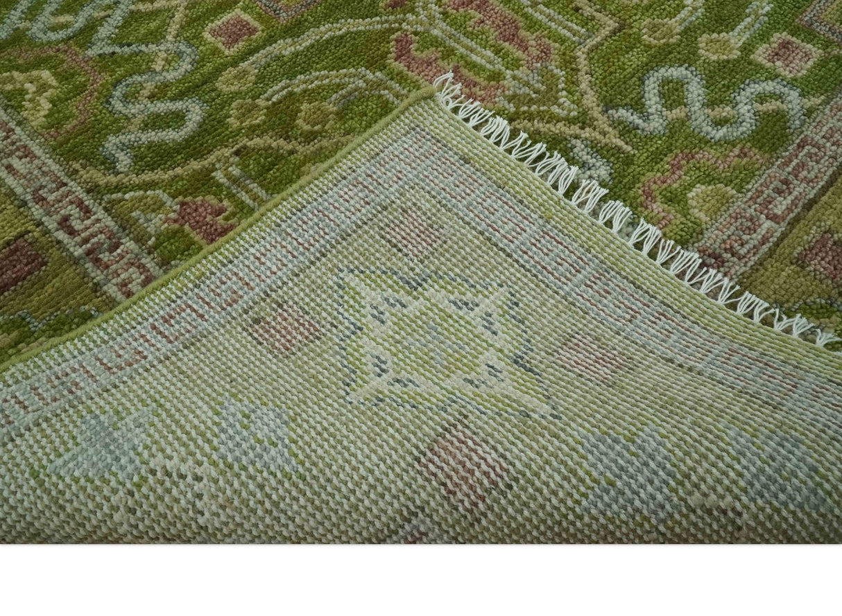 Green and Purple Traditional Floral Design 8x10 wool area rug