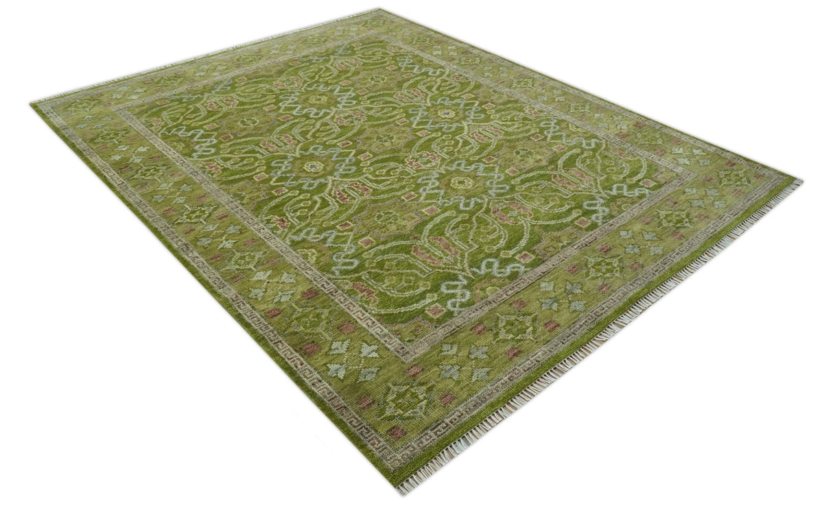 Green and Purple Traditional Floral Design 8x10 wool area rug
