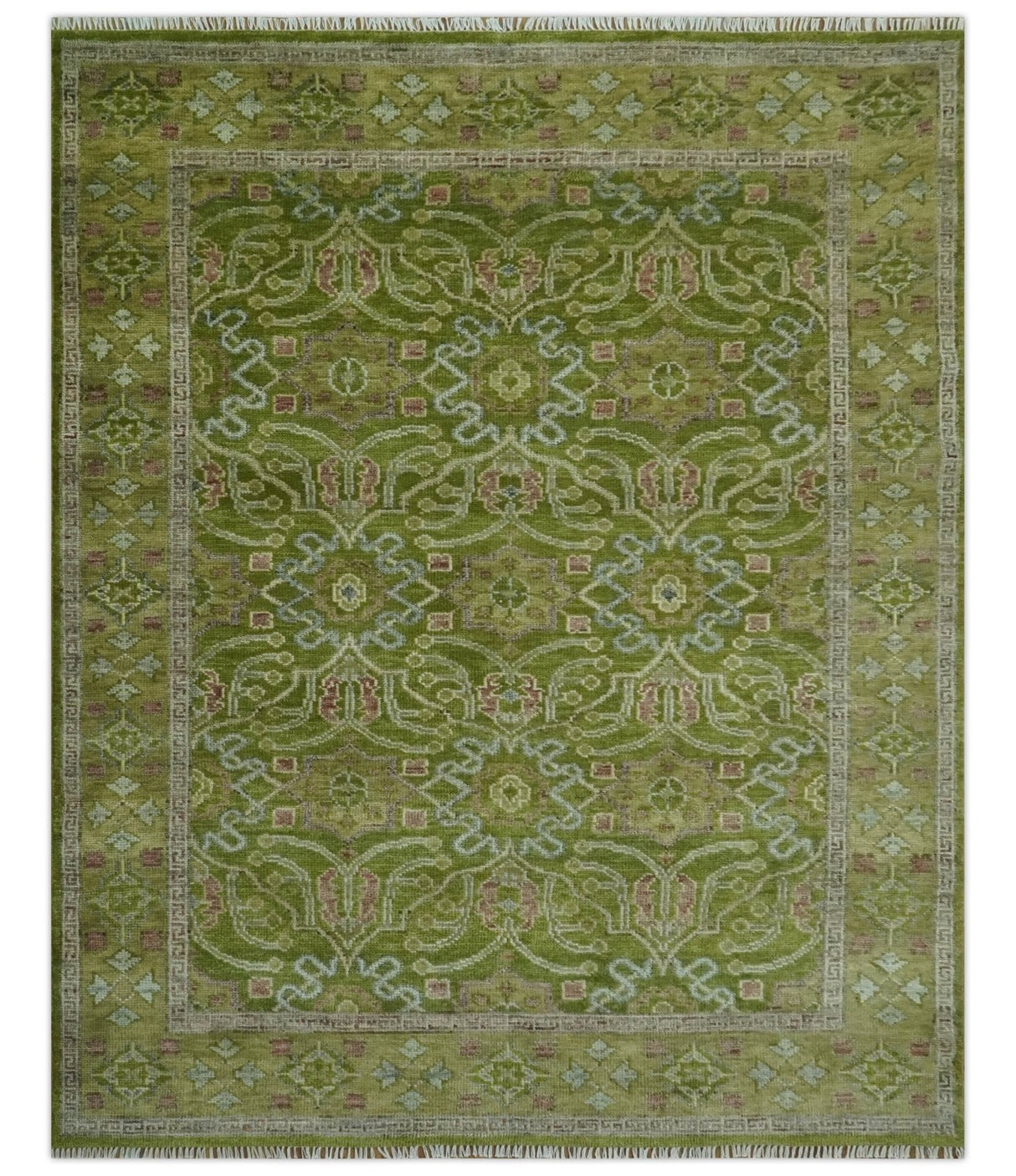 Green and Purple Traditional Floral Design 8x10 wool area rug