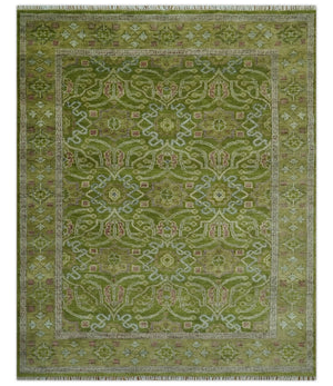 Green and Purple Traditional Floral Design 8x10 wool area rug