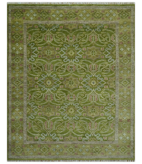Green and Purple Traditional Floral Design 8x10 wool area rug